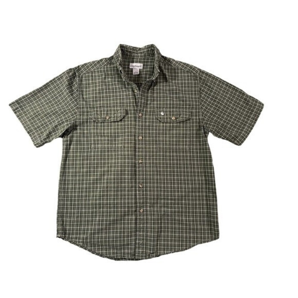 Carhartt Men's Green Short Sleeve Button‎ Up Shirt Regular Size L